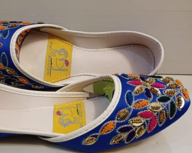 Women's Fancy Embroidered Blue Khussa - Jutishop.pk