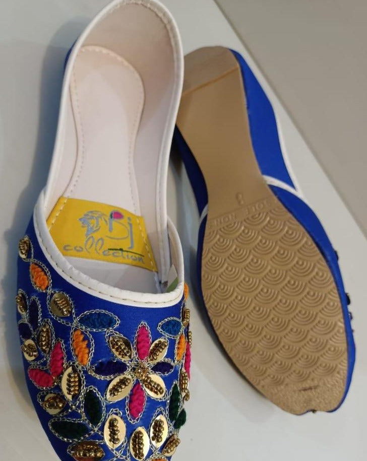 Women's Fancy Embroidered Blue Khussa - Jutishop.pk