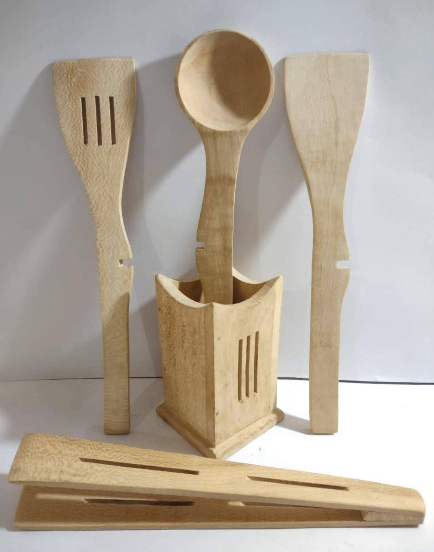 5 Piece Utensil Set with Sculptural Holder - Jutishop.pk