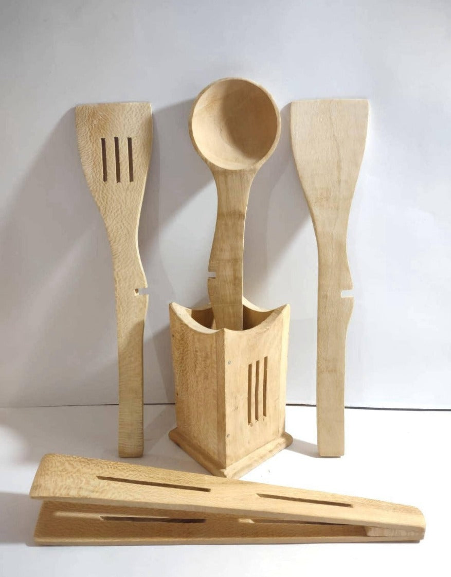 5 Piece Utensil Set with Sculptural Holder - Jutishop.pk